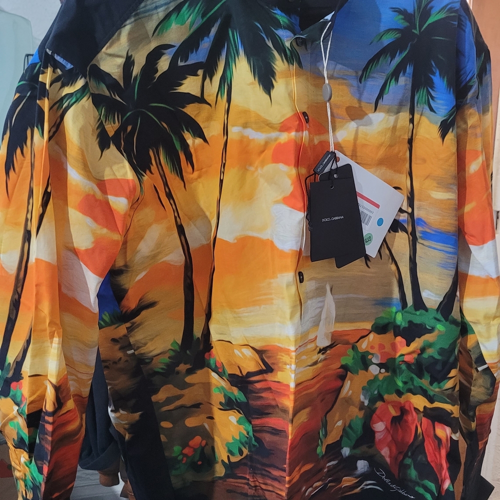Vibrant Tropical Sunset Button-Up Shirt